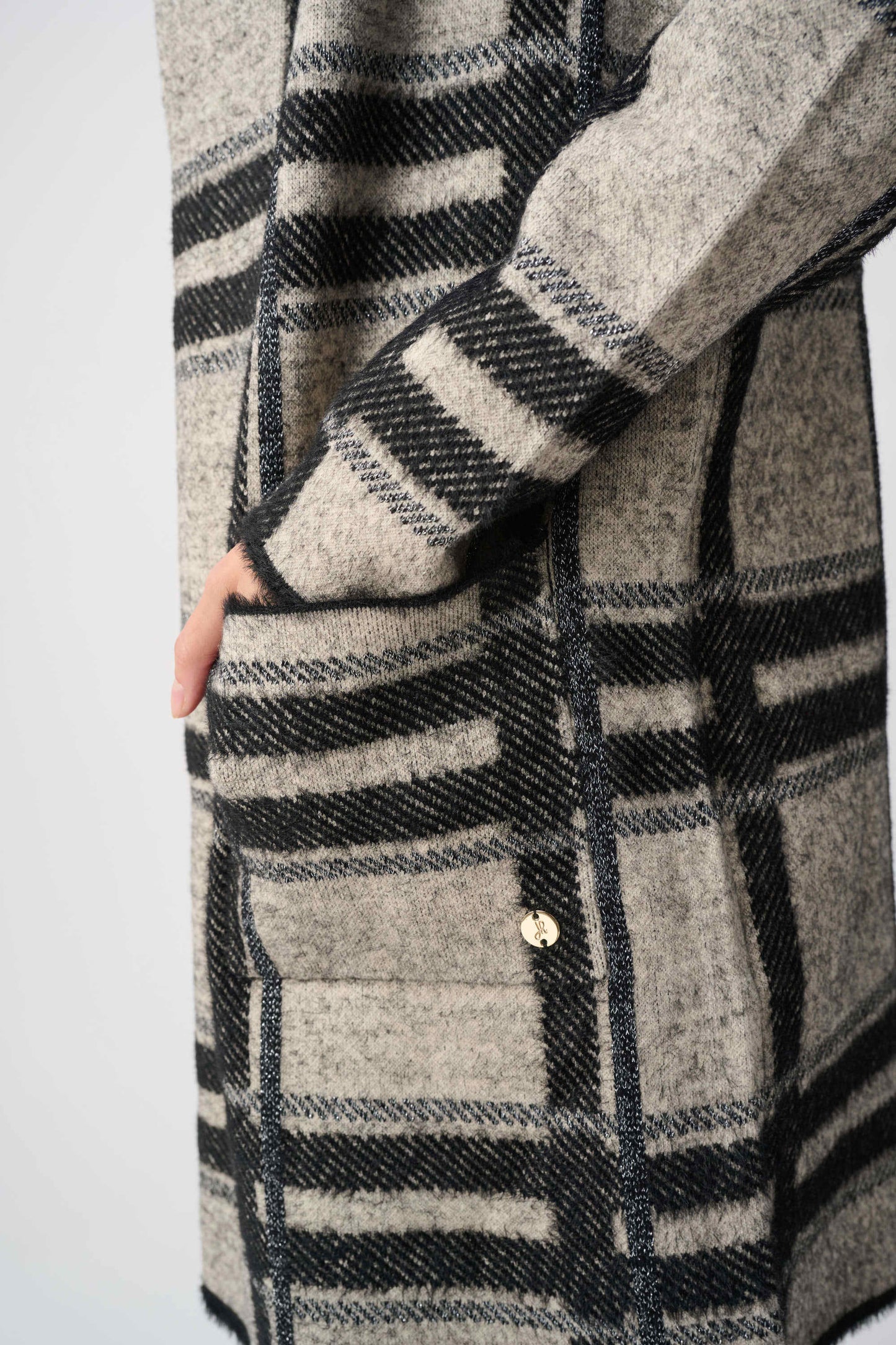 Joseph Ribkoff - Brushed Jacquard Plaid Hooded Jacket
