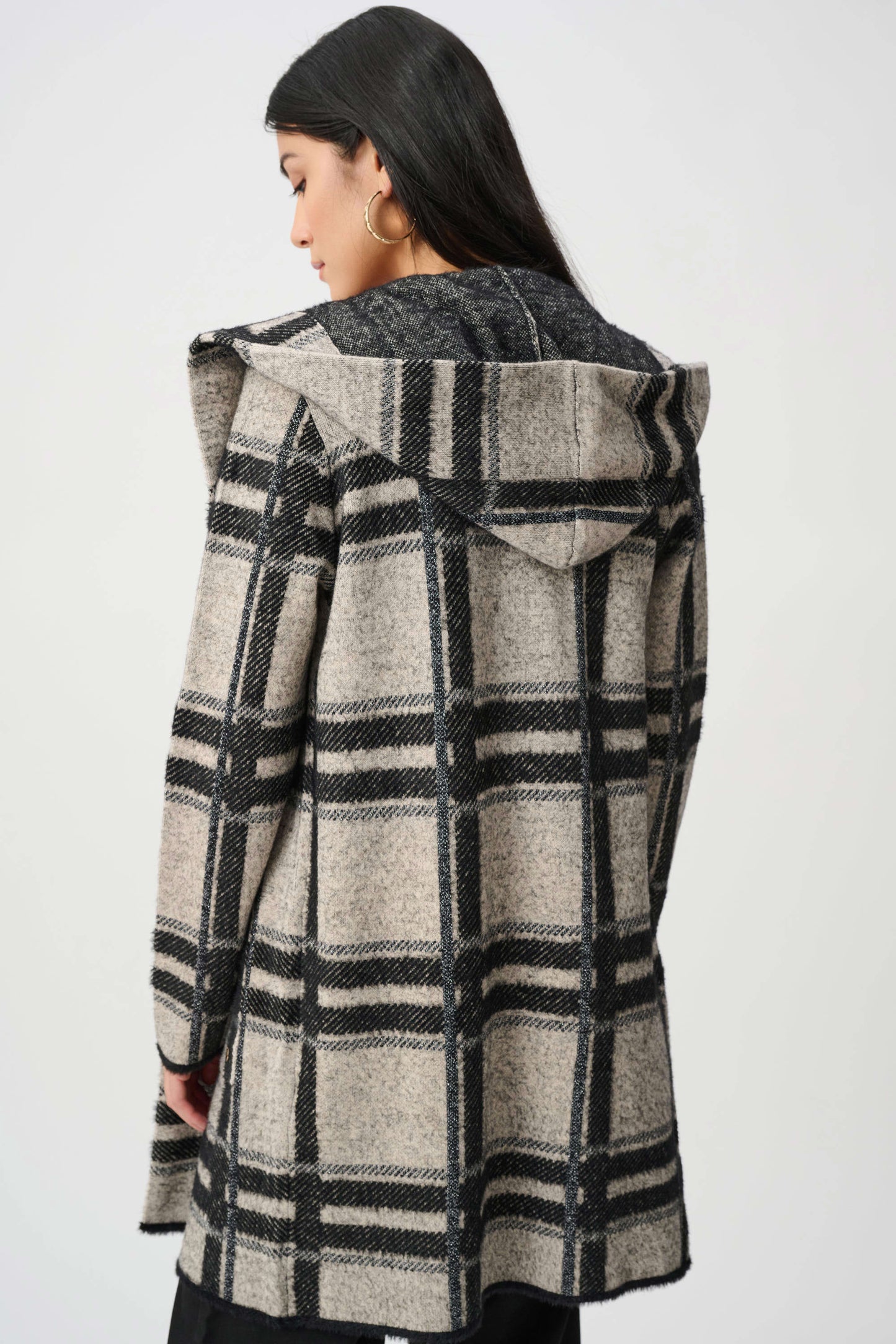 Joseph Ribkoff - Brushed Jacquard Plaid Hooded Jacket