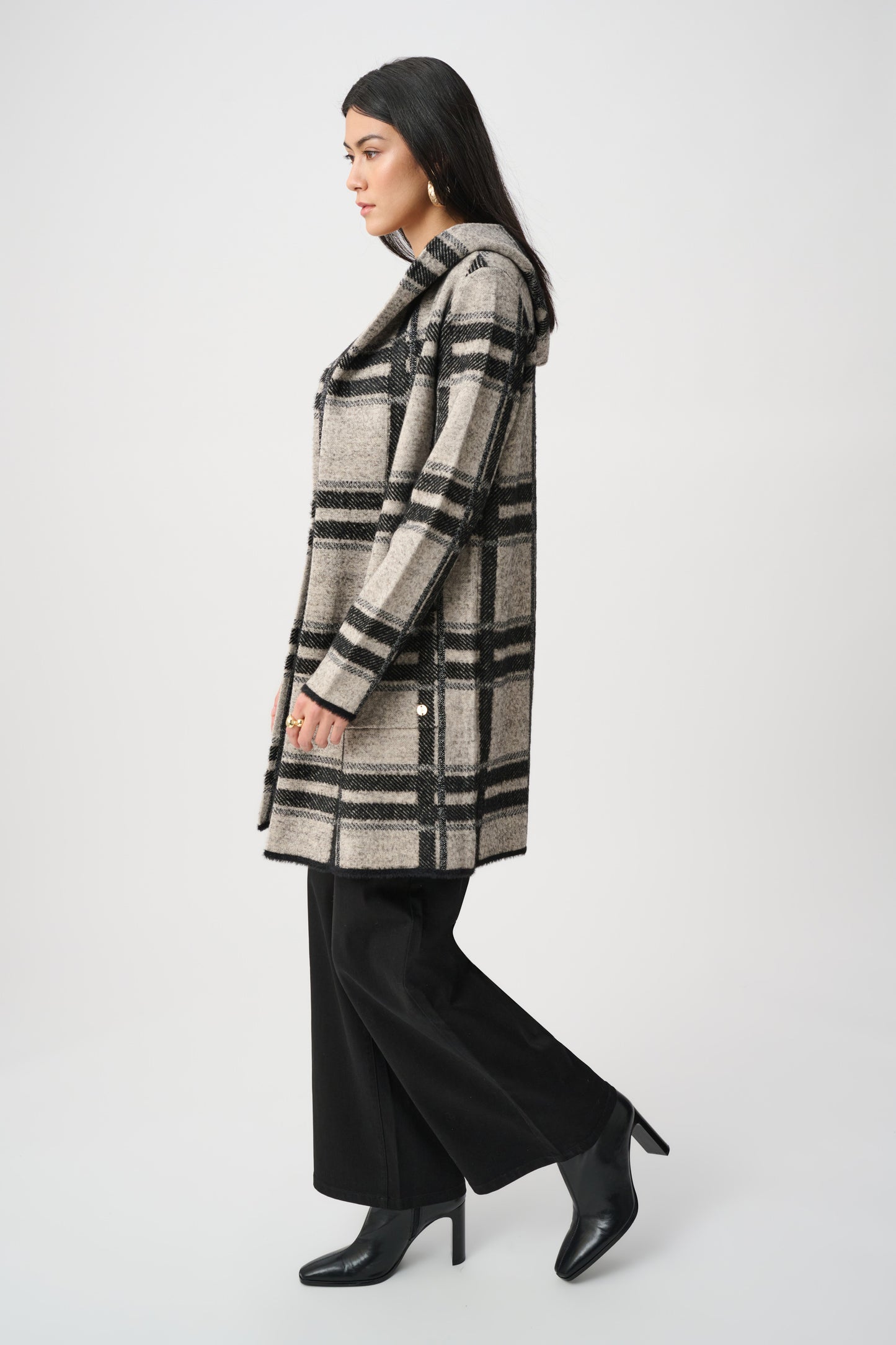 Joseph Ribkoff - Brushed Jacquard Plaid Hooded Jacket