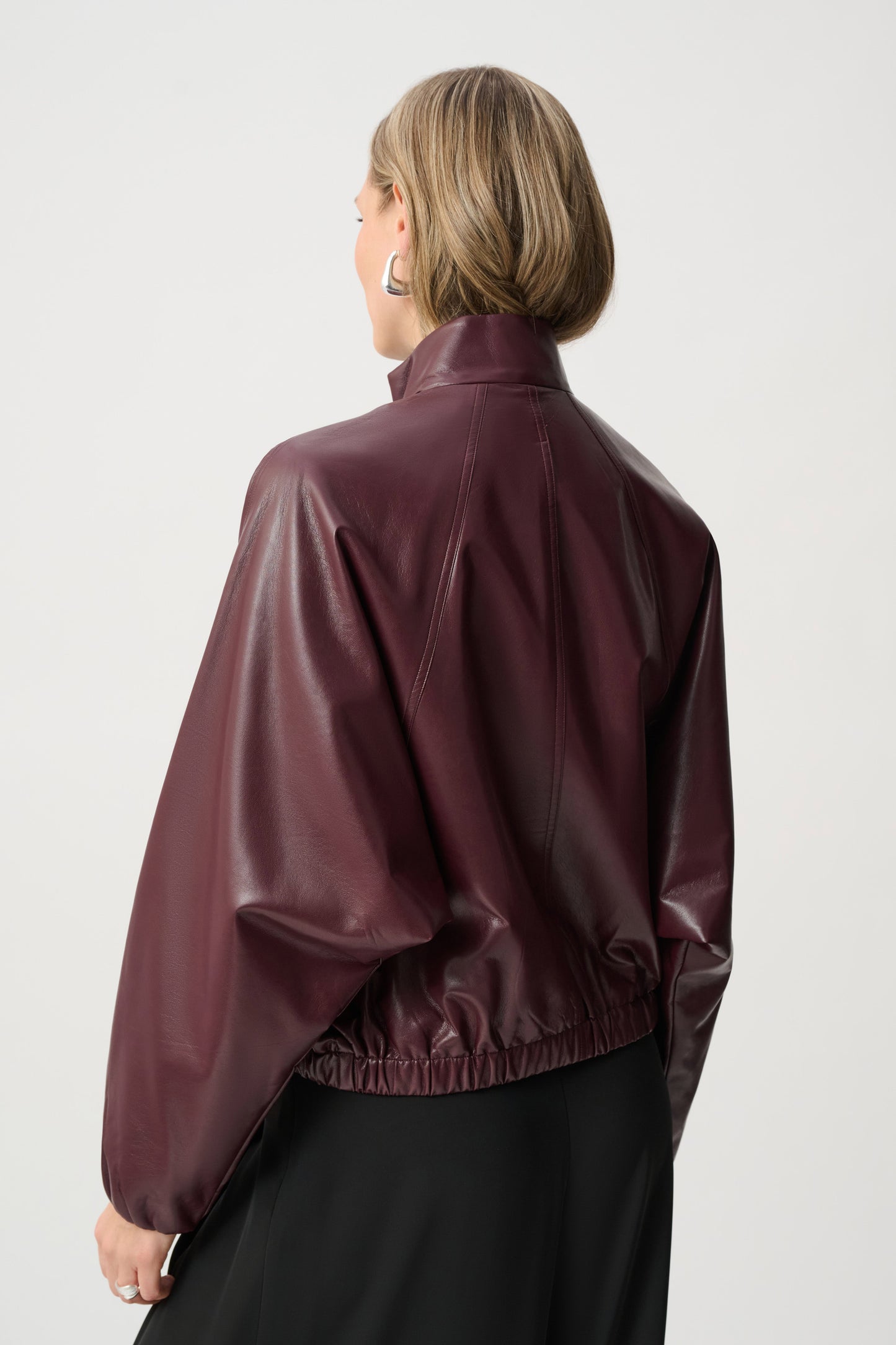 Joseph Ribkoff - Leatherette Mock-Neck Bomber Jacket