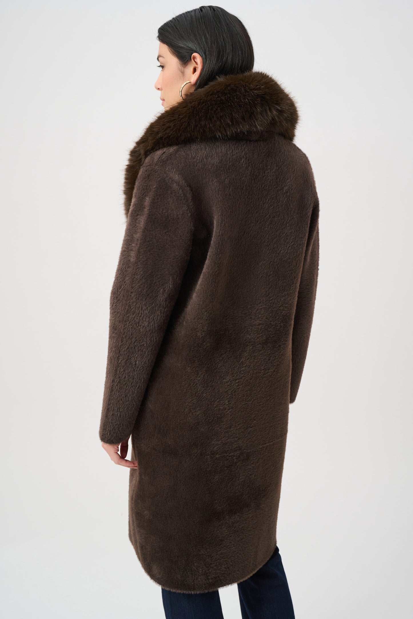 Joseph Ribkoff - Feather Yarn Knit Coat With Detachable Faux Fur Collar