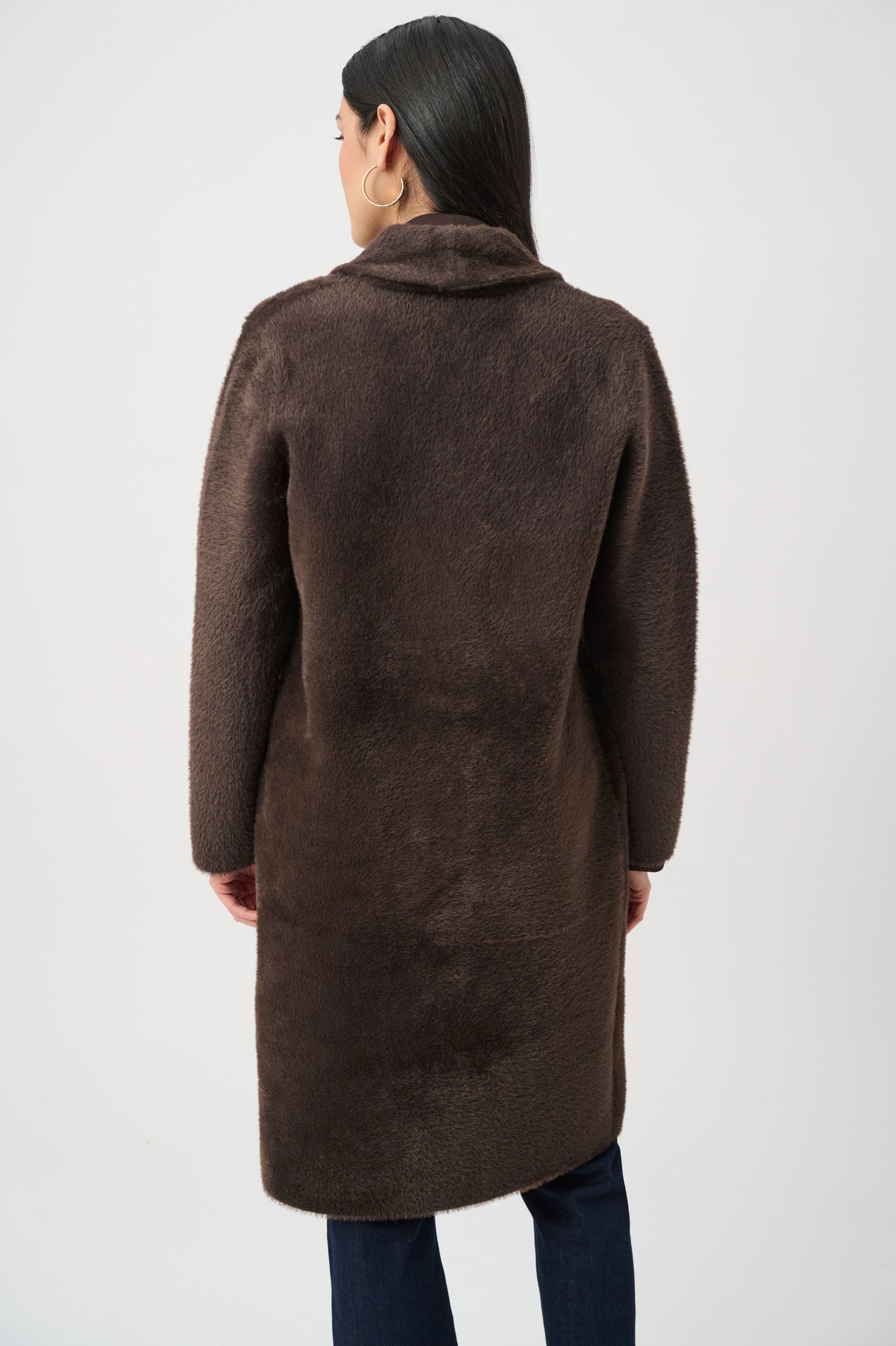 Joseph Ribkoff - Feather Yarn Knit Coat With Detachable Faux Fur Collar
