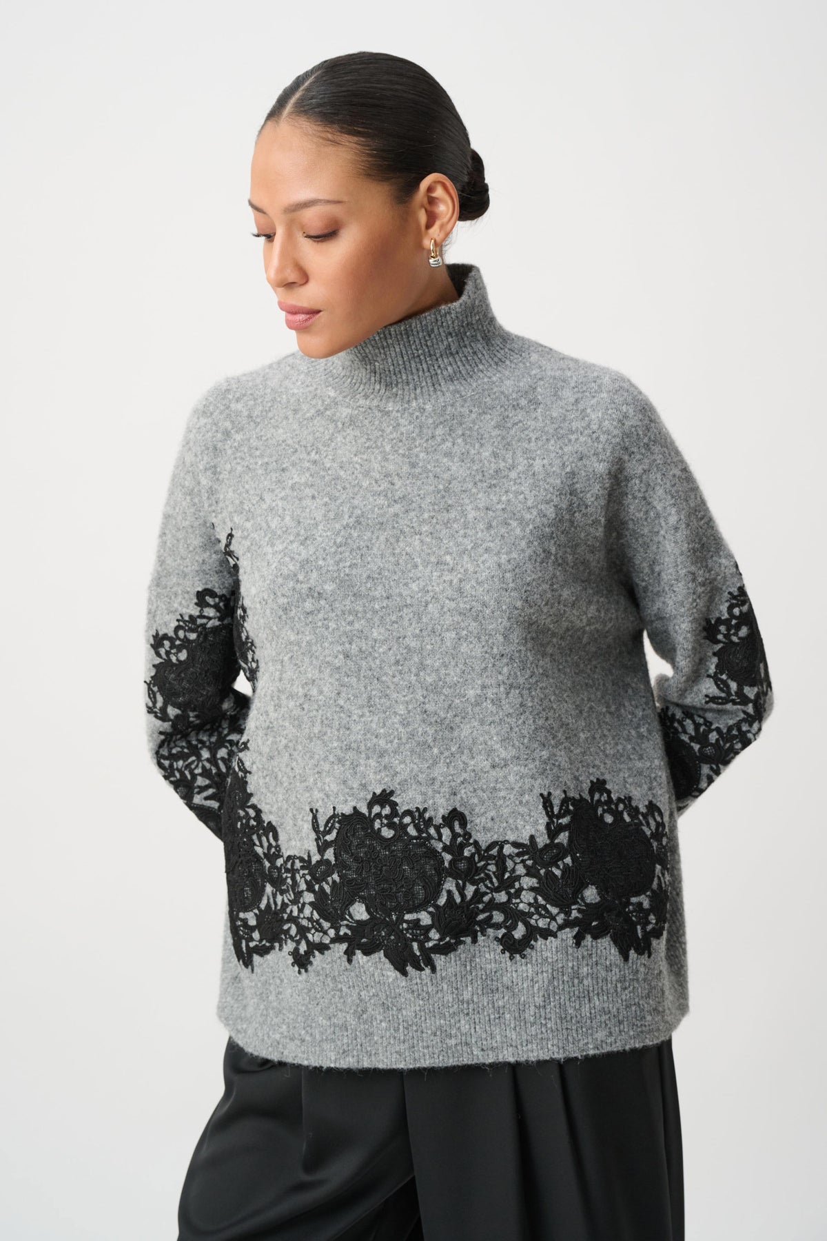 Joseph Ribkoff - Lace Applique Mock Neck Sweater