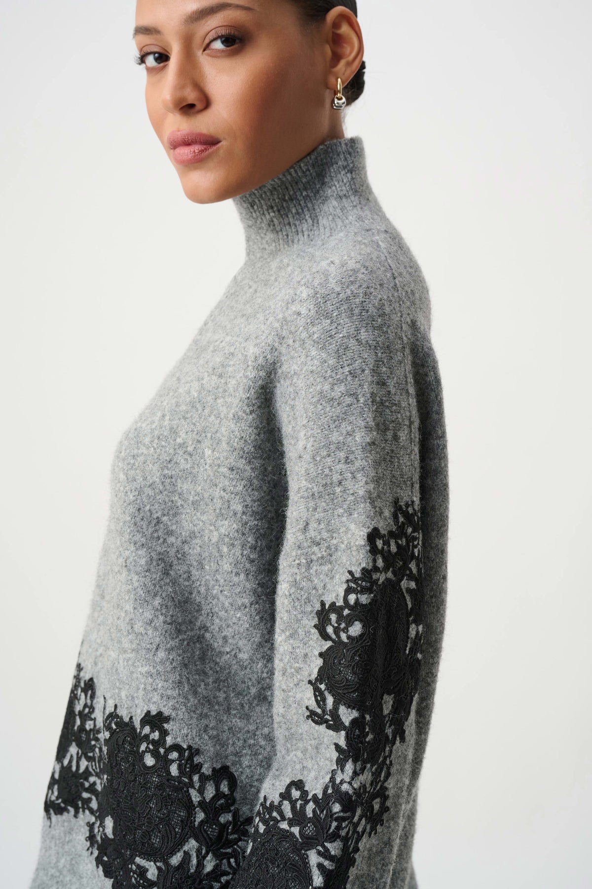 Joseph Ribkoff - Lace Applique Mock Neck Sweater