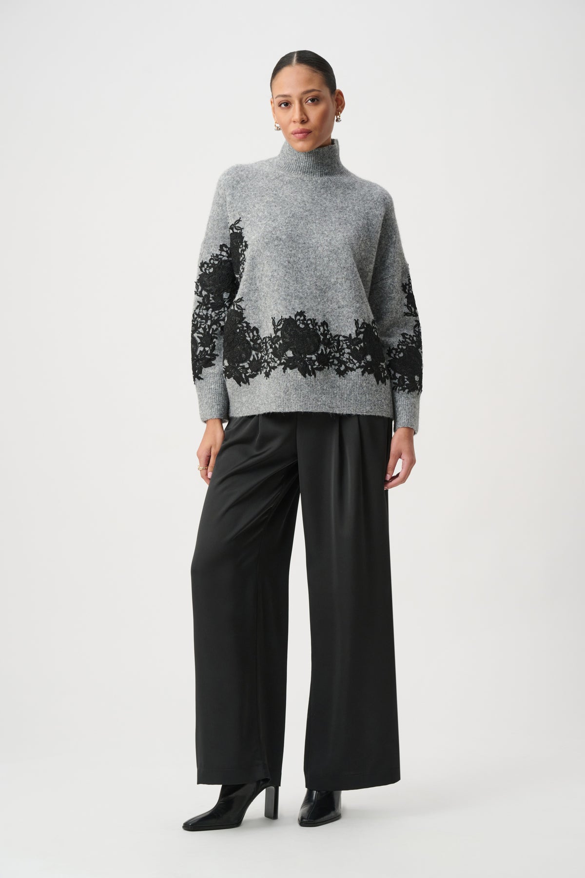 Joseph Ribkoff - Lace Applique Mock Neck Sweater