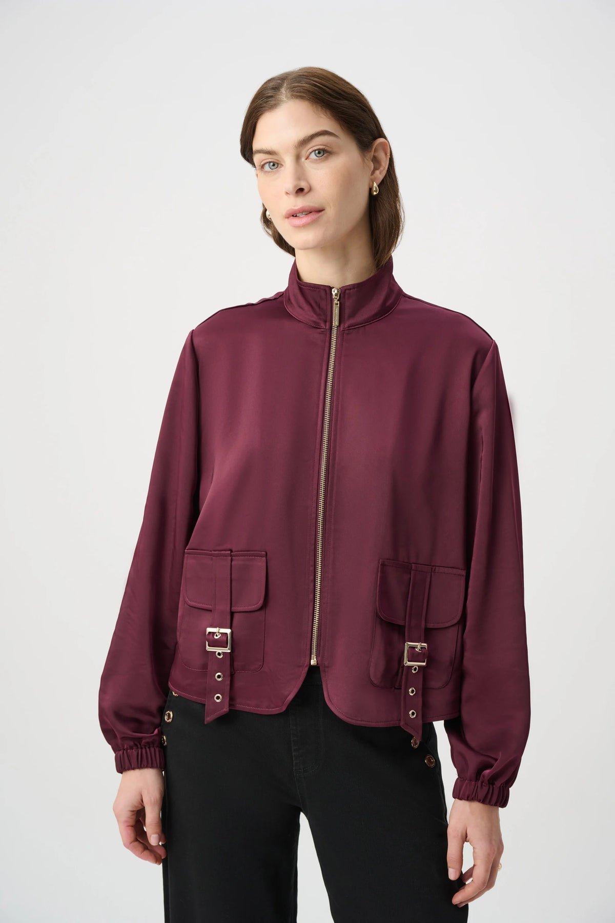 Joseph Ribkoff - Satin Puff Sleeve Utility Jacket