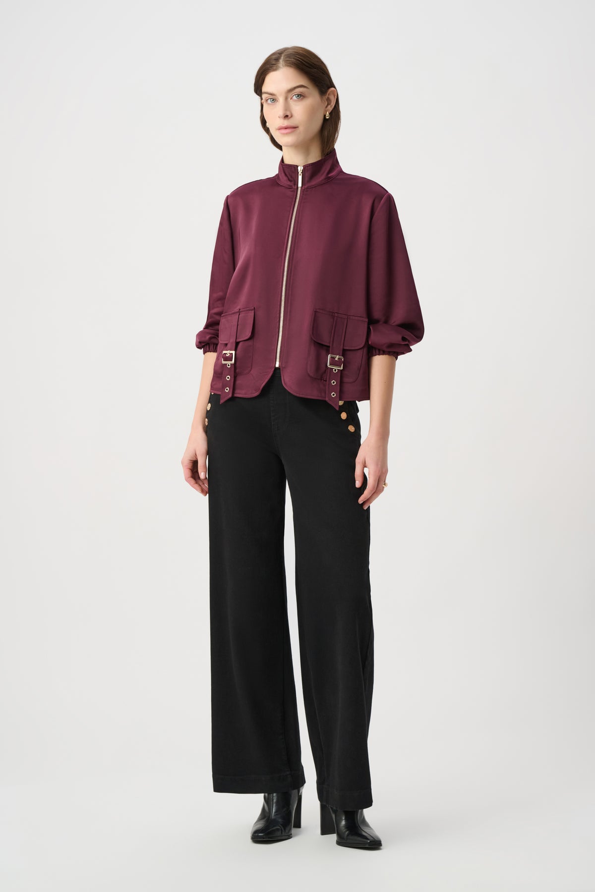 Joseph Ribkoff - Satin Puff Sleeve Utility Jacket