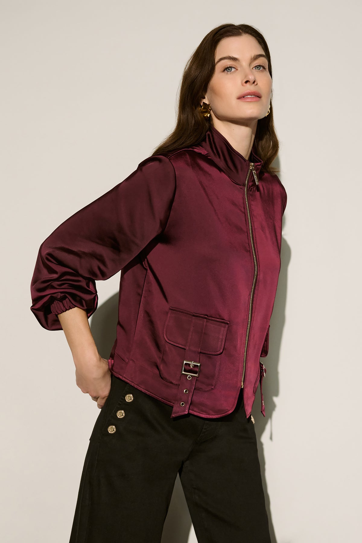 Joseph Ribkoff - Satin Puff Sleeve Utility Jacket