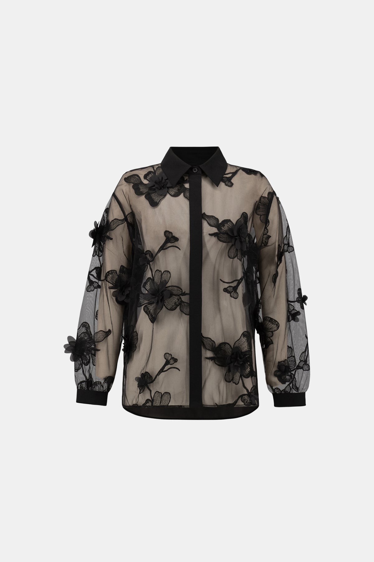 Joseph Ribkoff- Sheer Textured Flower Appliqué Blouse