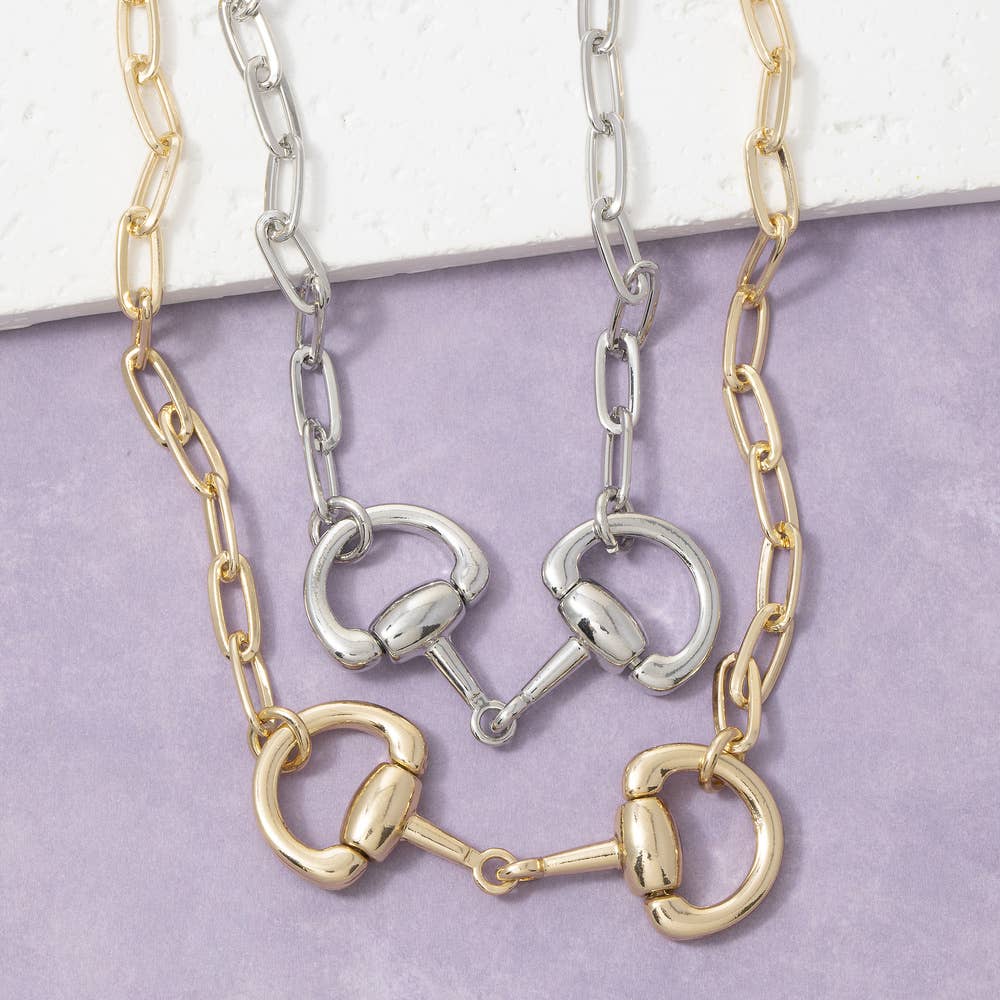 Horsebit Dual Ring Paperclip Chain Necklace