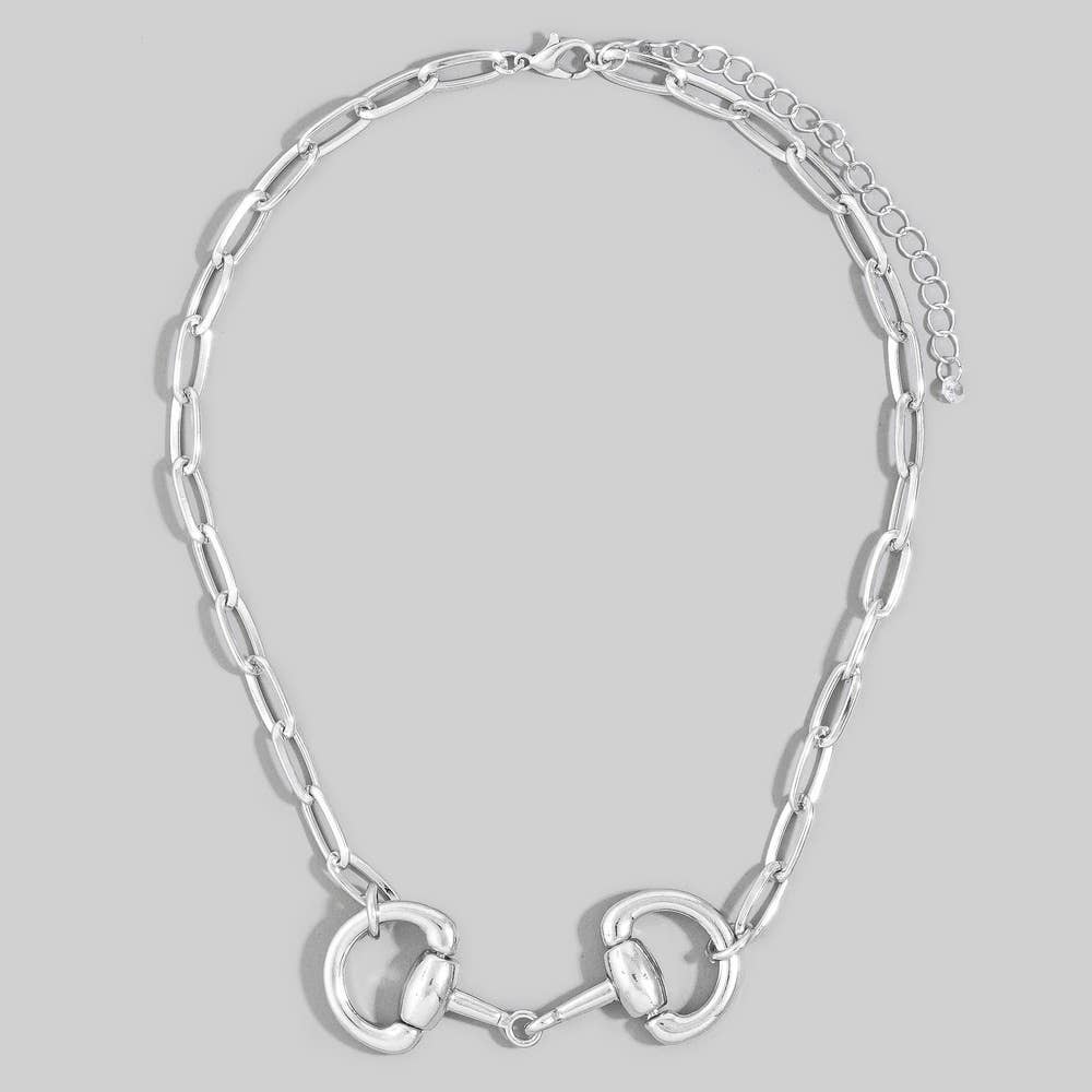 Horsebit Dual Ring Paperclip Chain Necklace