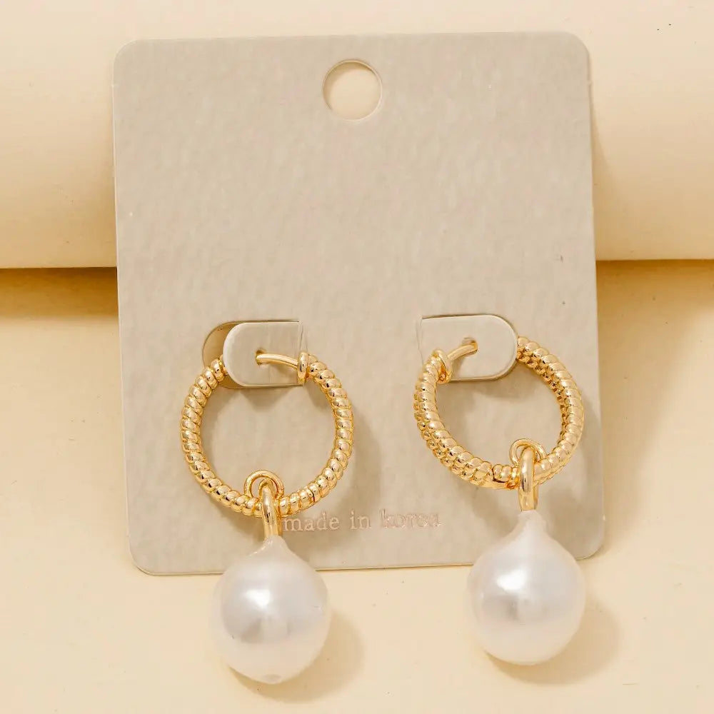 Pearl Bead Charm Hinge Hoop Earrings