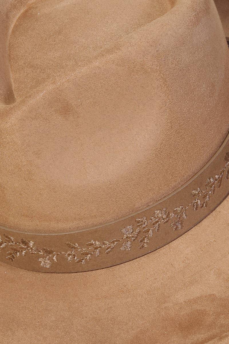 Embroidered Flower Strap Fedora Hat