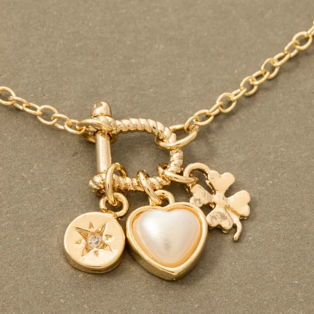 Clover and Heart Charms Chain Necklace