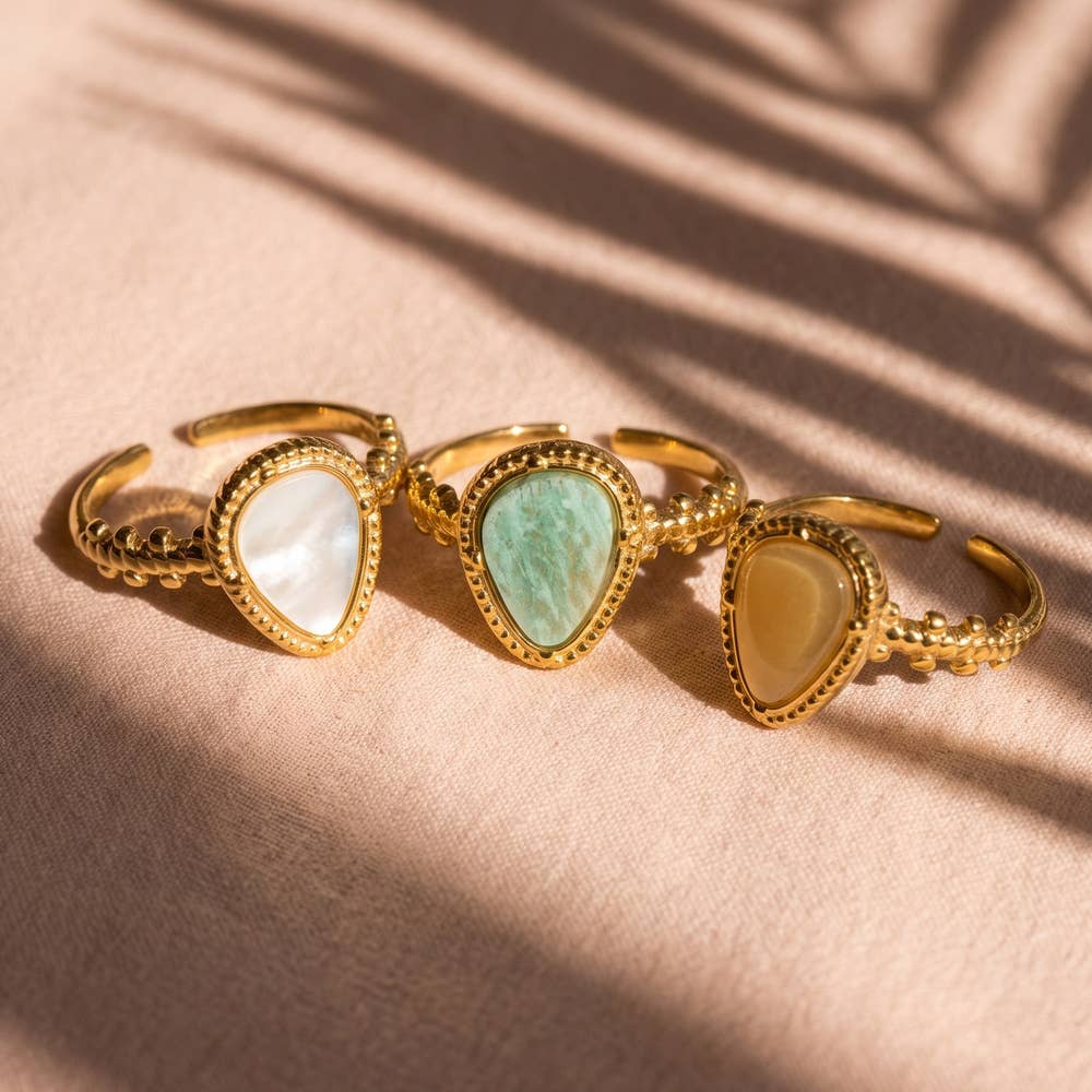 Pear Stone Beaded Bezel Ring
