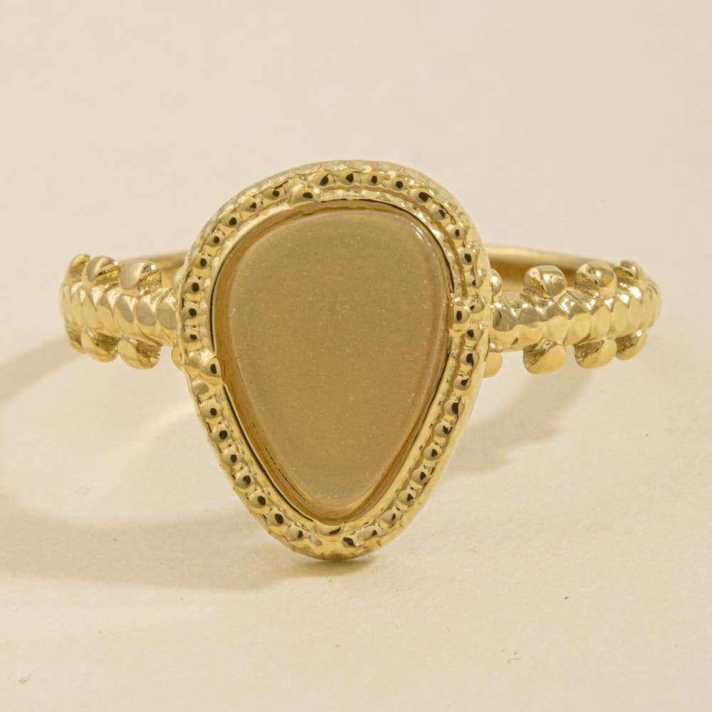 Pear Stone Beaded Bezel Ring