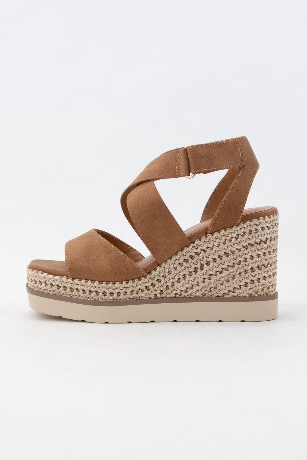 CHURRO OPEN TOE CROSS STRAP PLATFORM HEELED WEDGE SANDAL