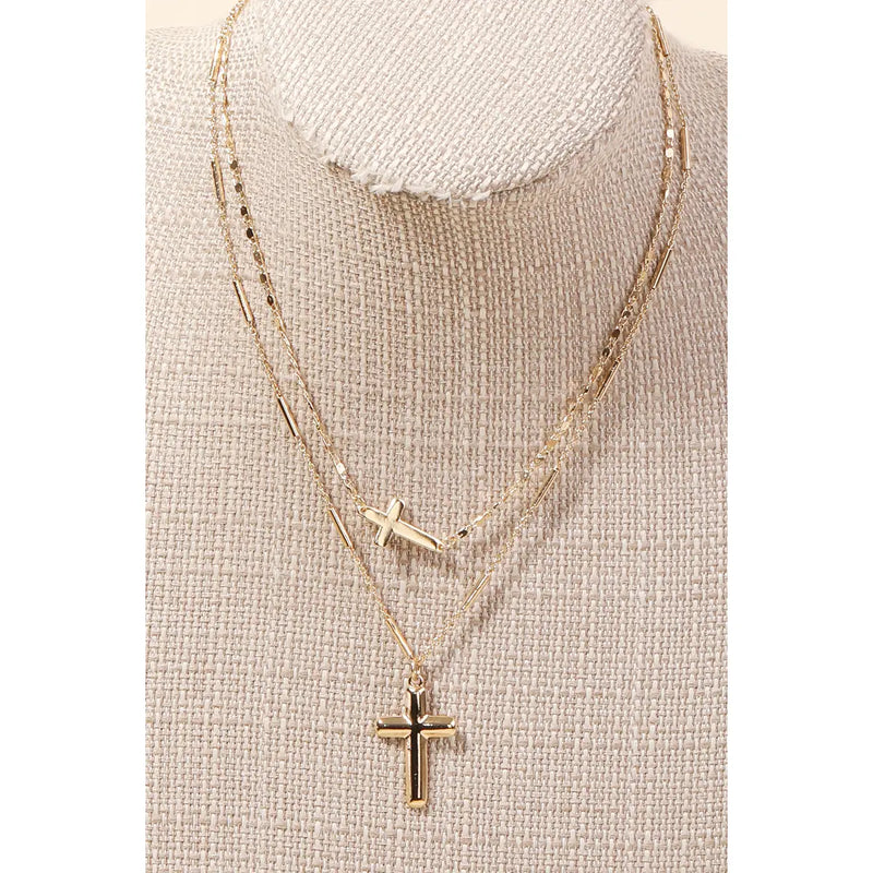 Double Cross Chain Layer Necklace