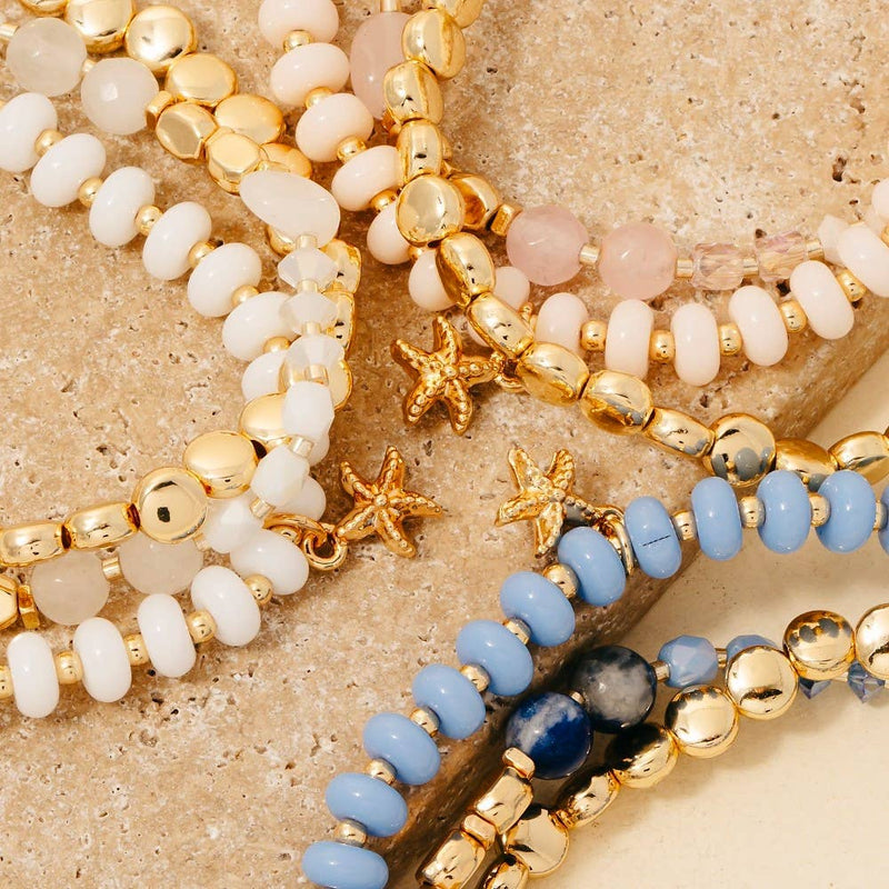 Pebble Stone Beaded Bracelet Set 3pc