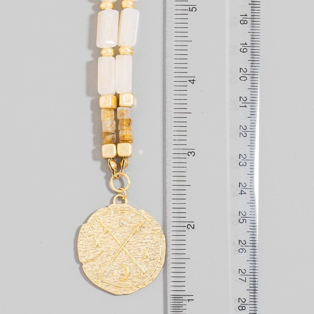 Arrow Coin Pendant Rectangle Acrylic Beaded Necklace
