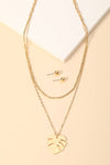 Monstera Leaf Pendant Necklace Set