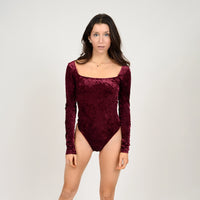 RD Style Stacy Square Neck Bobysuit- Crushed Velvet