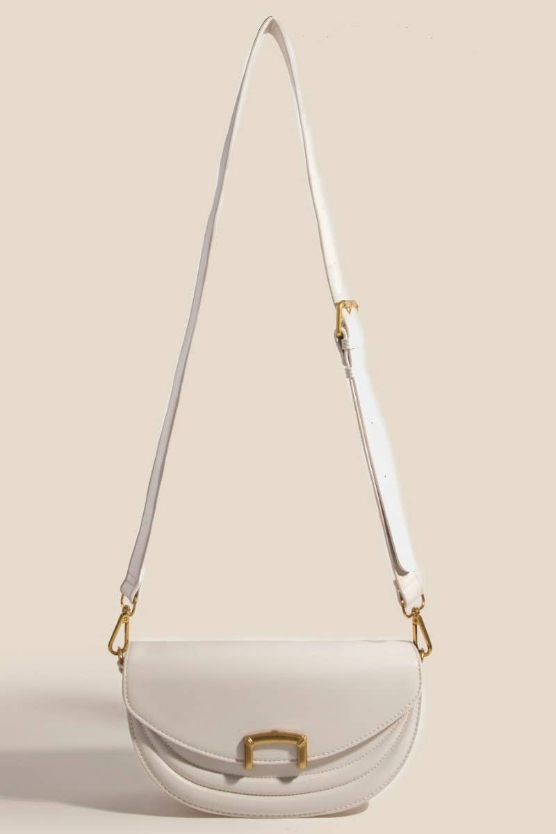 Buckle Closure Crescent Leather Hand Bag