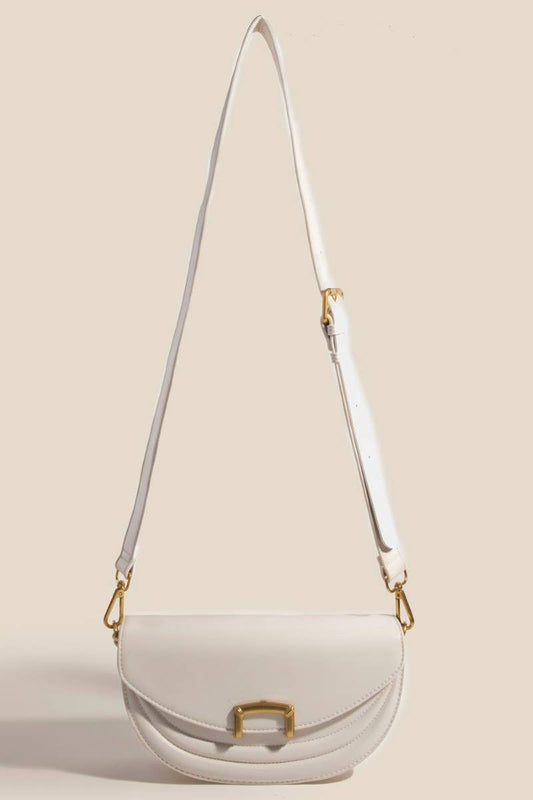 Buckle Closure Crescent Leather Hand Bag
