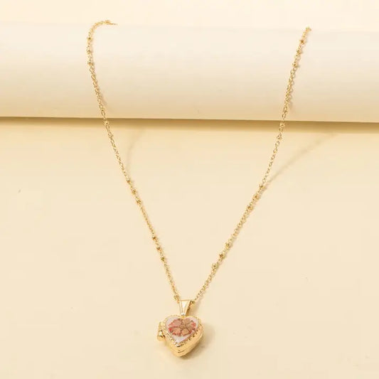 Pressed Flower Heart Locket Pendant