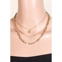 Faceted Gem Pendant Layered Chains Necklace Set