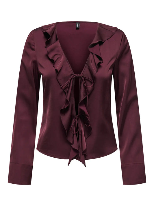 Only Mika Satin Frill Blouse