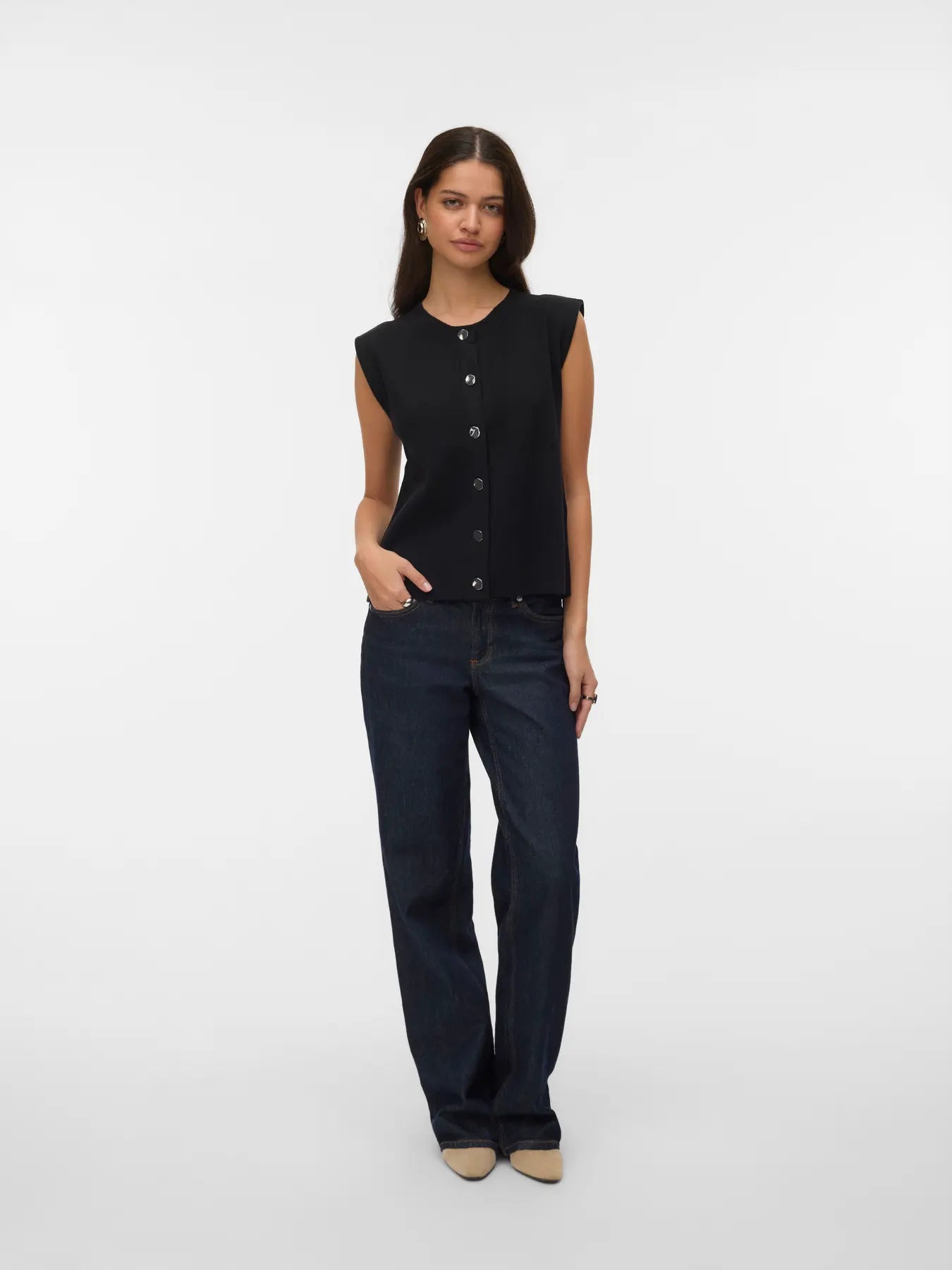 Vero Moda - Gold O-Neck Button Vest