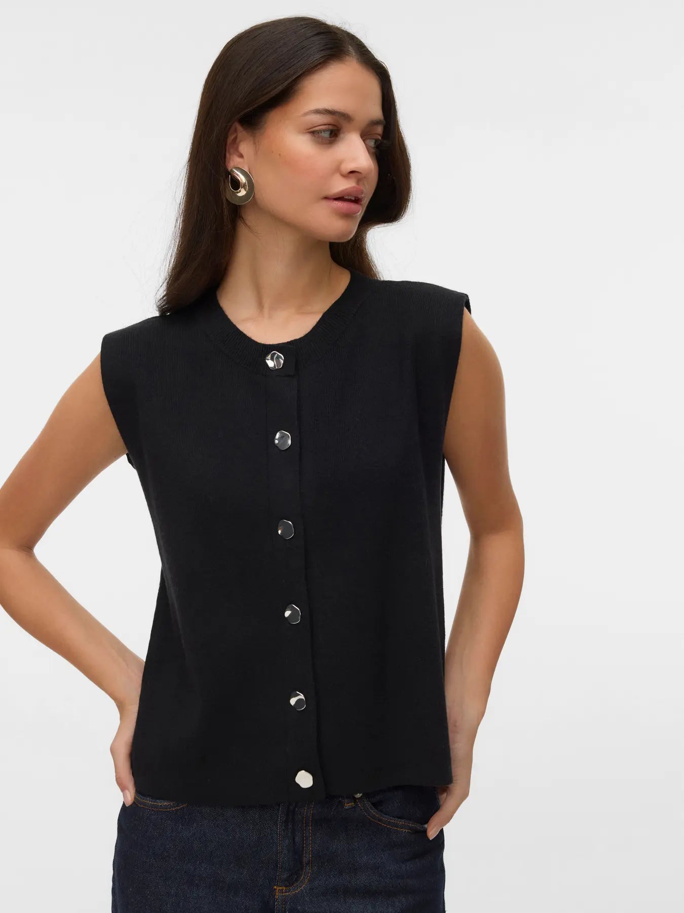 Vero Moda - Gold O-Neck Button Vest