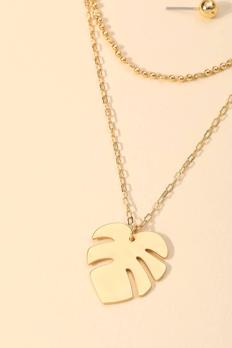 Monstera Leaf Pendant Necklace Set