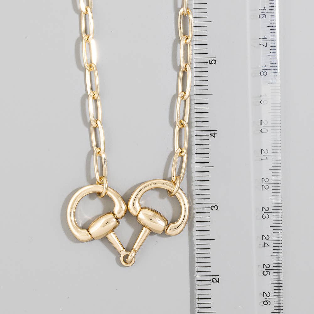 Horsebit Dual Ring Paperclip Chain Necklace