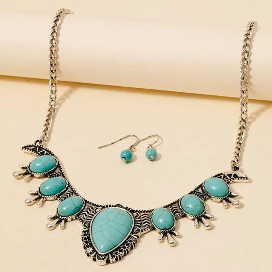 Turquoise Teardrop Stones Statement Necklace
