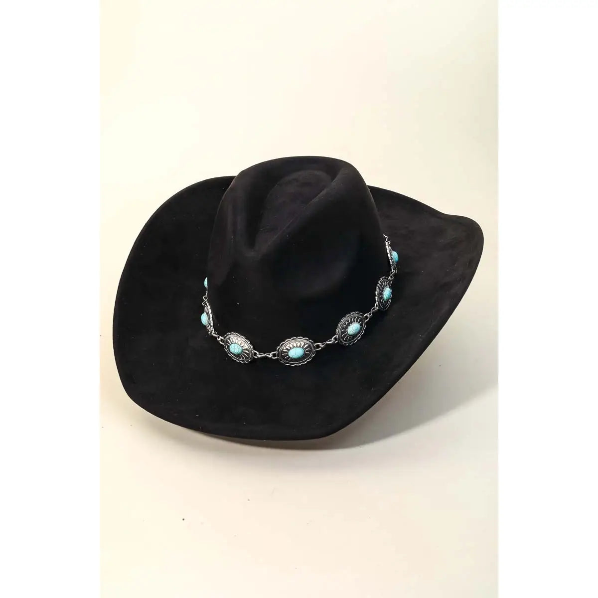 Turquoise Oval Stone Strap Western Cowboy Hat