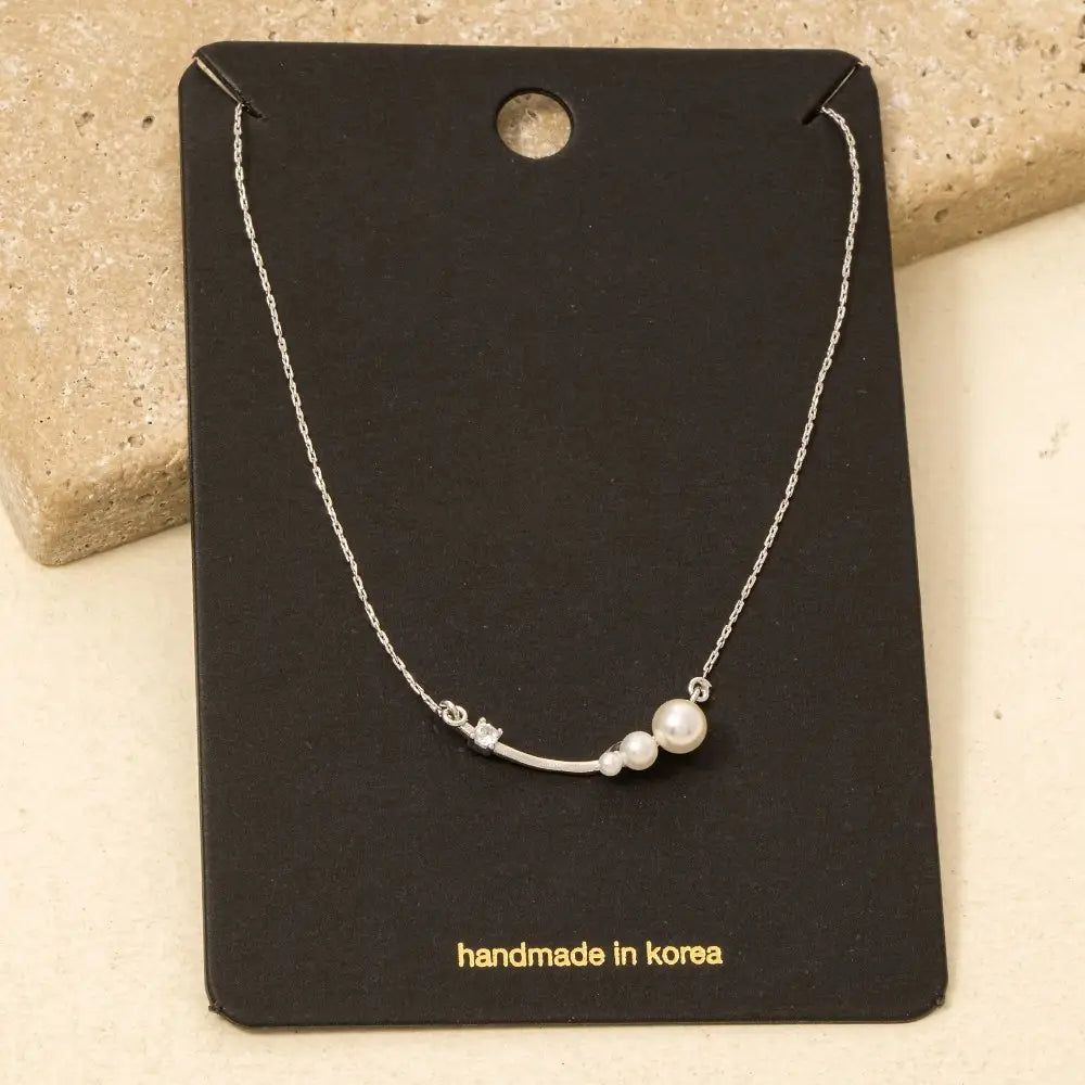 Pearl and Cz Bar Pendant Dainty Chain Necklace