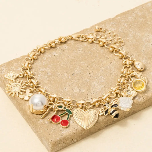 Assorted Charms Intricate Chain Bracelet