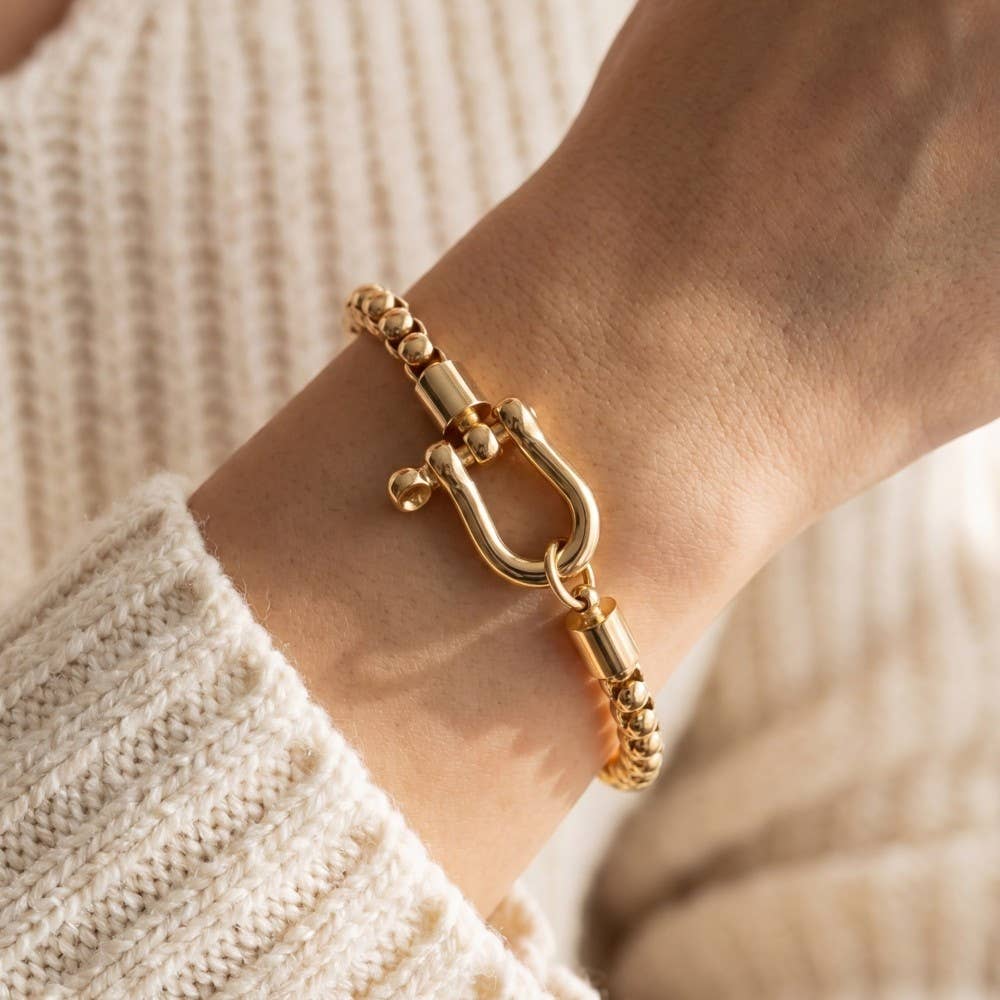 Silver Tone Box Chain Shackle Bracelet