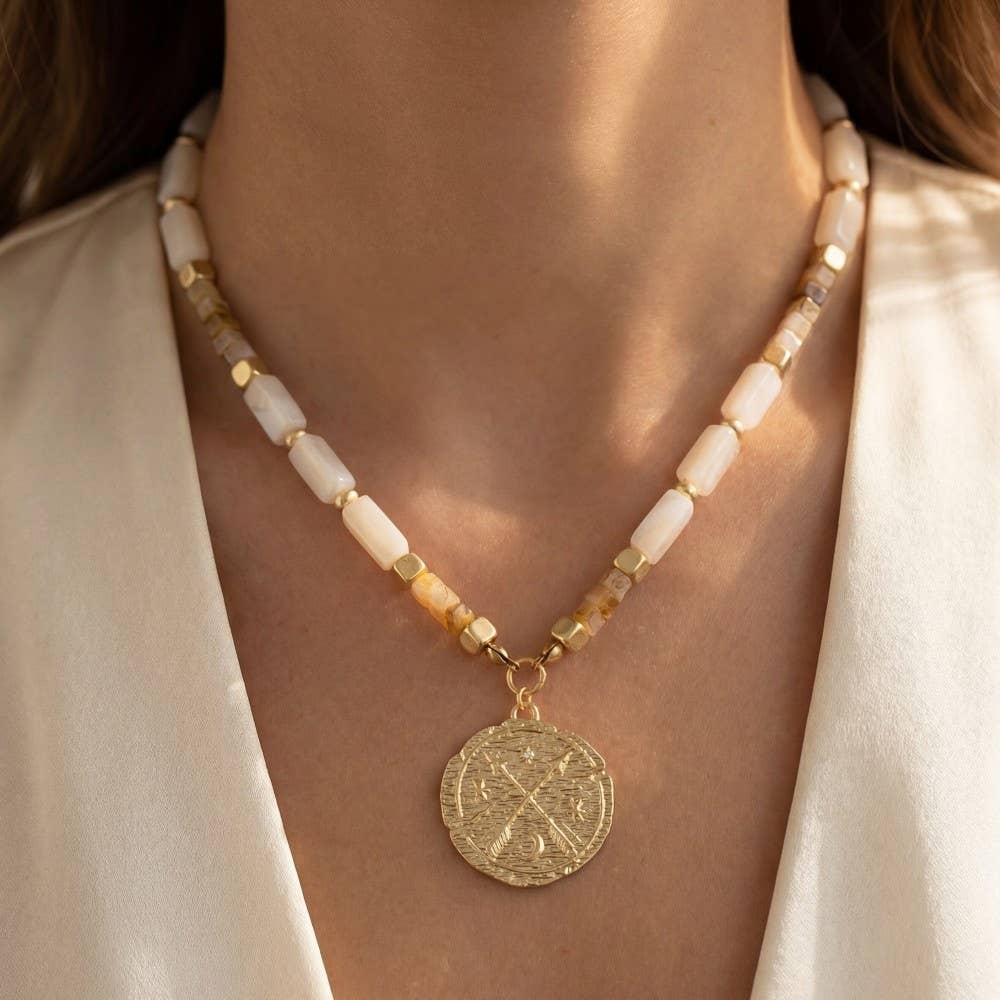 Arrow Coin Pendant Rectangle Acrylic Beaded Necklace