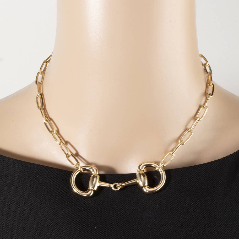 Horsebit Dual Ring Paperclip Chain Necklace