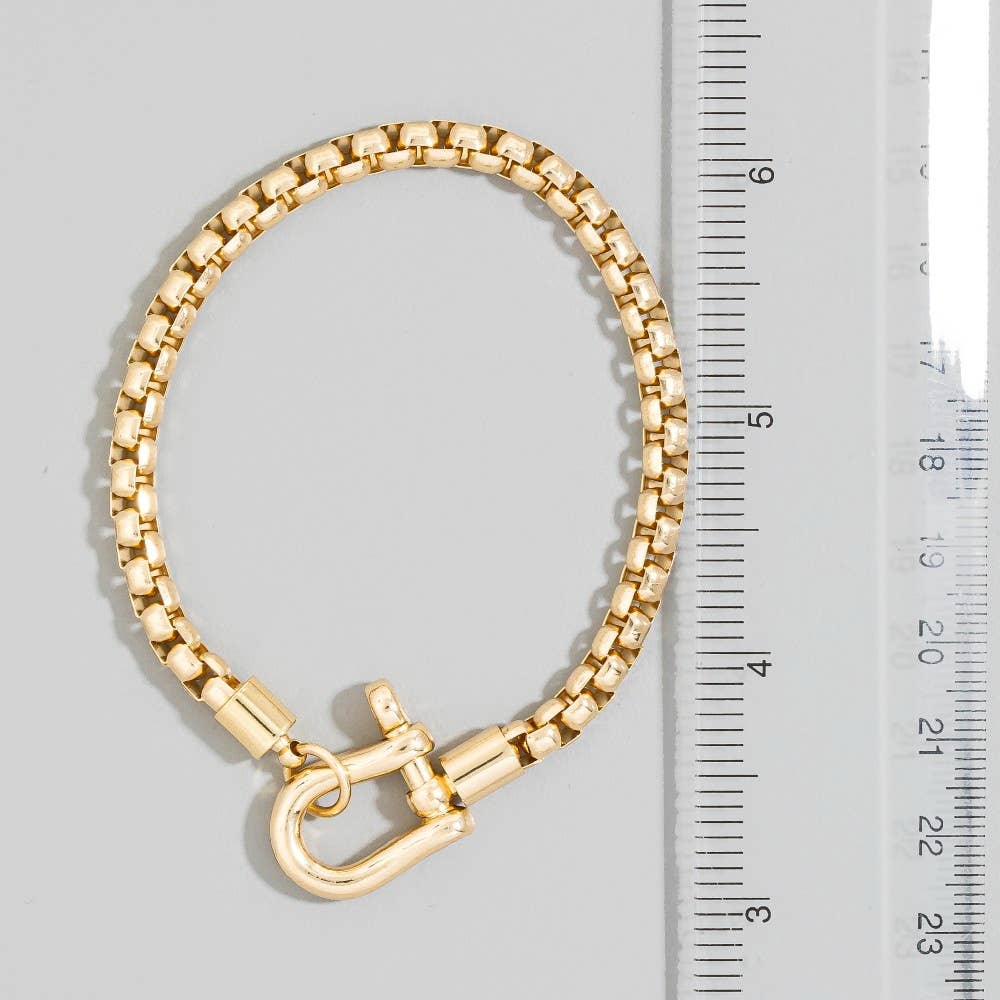 Silver Tone Box Chain Shackle Bracelet