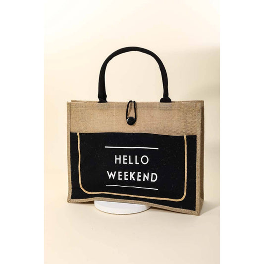Hello Burlap Bag