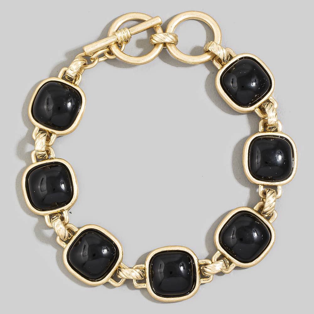 Cushion Stone Bezel Link Toggle Bracelet