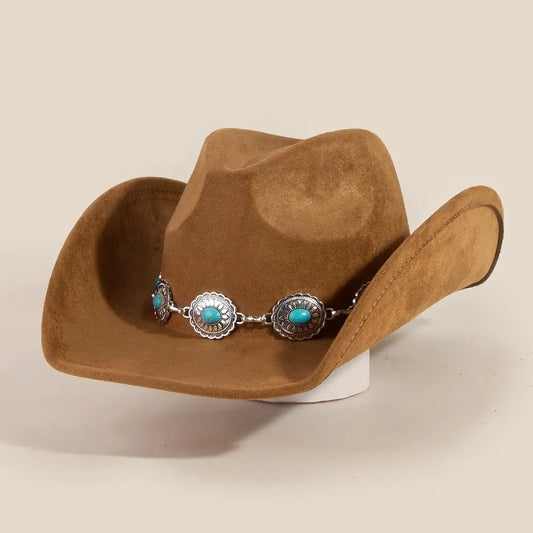 Turquoise Oval Stone Strap Western Cowboy Hat