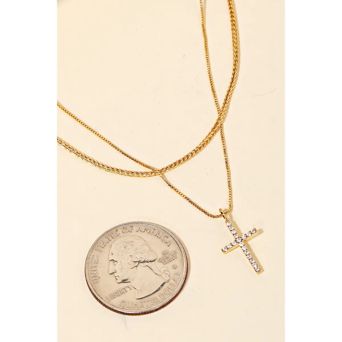 Layered Chain Cross Pendant Necklace