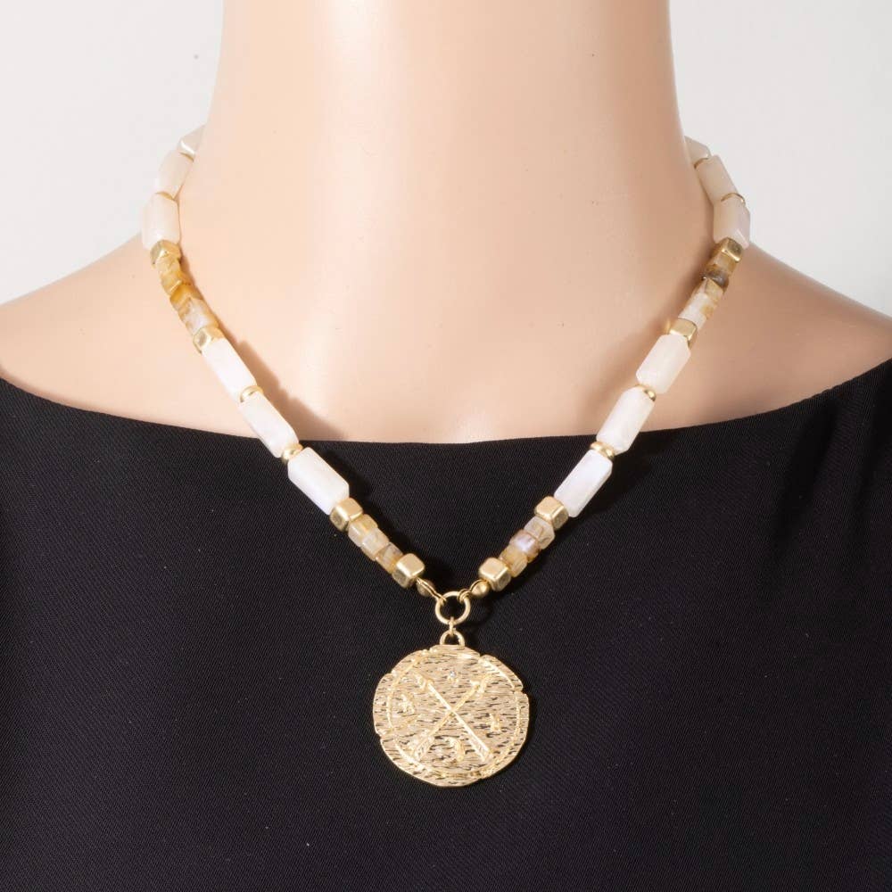 Arrow Coin Pendant Rectangle Acrylic Beaded Necklace