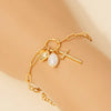 Gold Dipped Cz Cross Heart and Pearl Charms Chain Bracelet