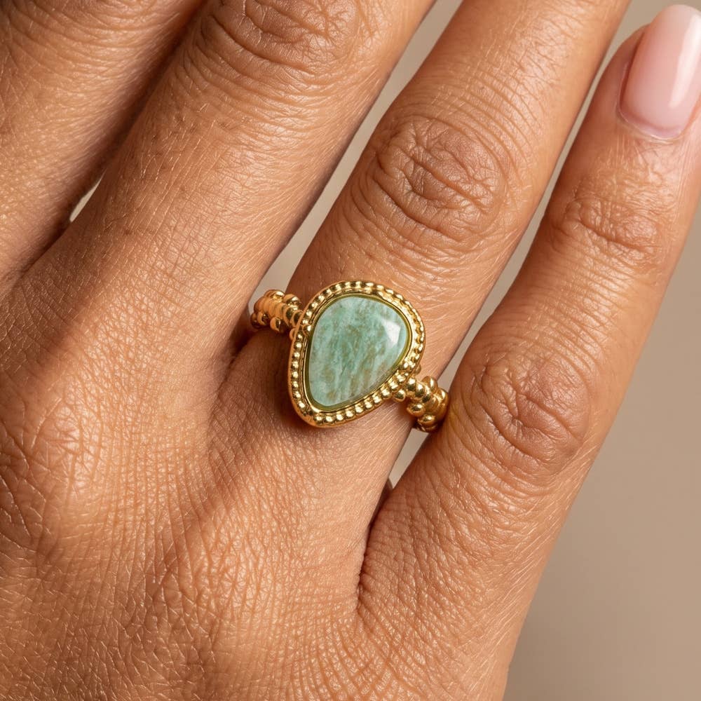 Pear Stone Beaded Bezel Ring